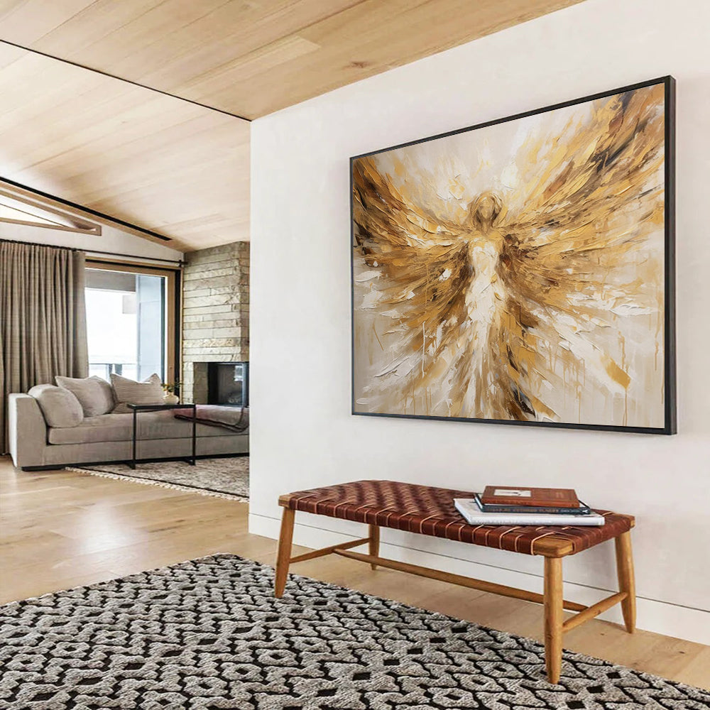 “Golden Winged Angel” Impasto Spiritual Painting On Canvas DLZ082