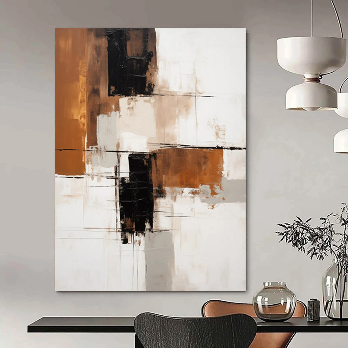“Brown - Beige Geometric Abstraction” - Modernist Abstract Painting On Canvas DTP129