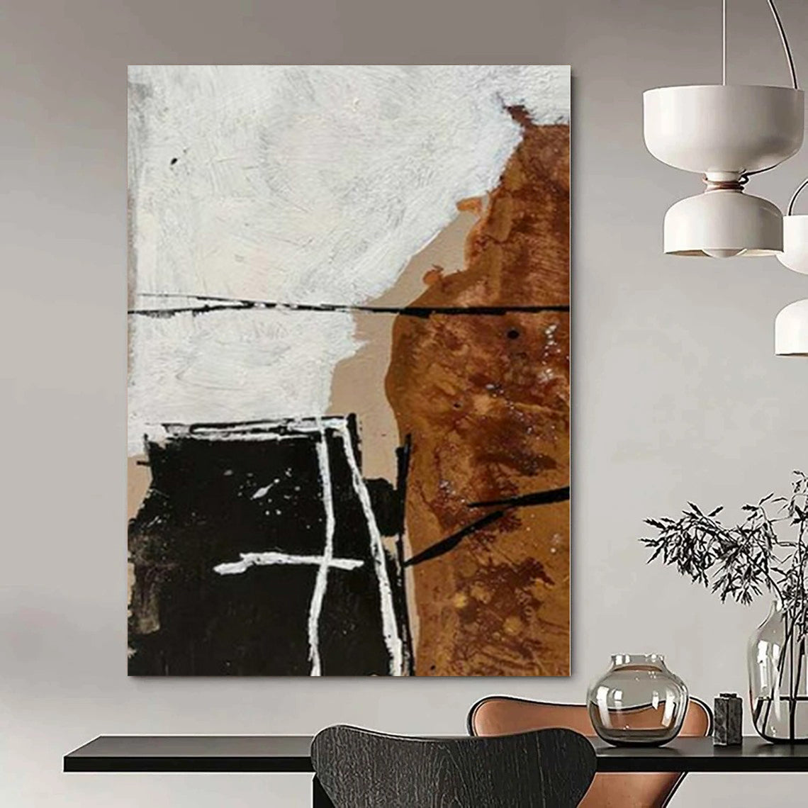 “Brown, Black, White Geometric Abstract” – Geometric Abstract Painting CT1126