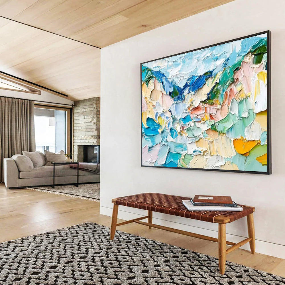 “Color - Blocked Impasto Mountains” - Abstract Landscape Painting On Canvas DKH804