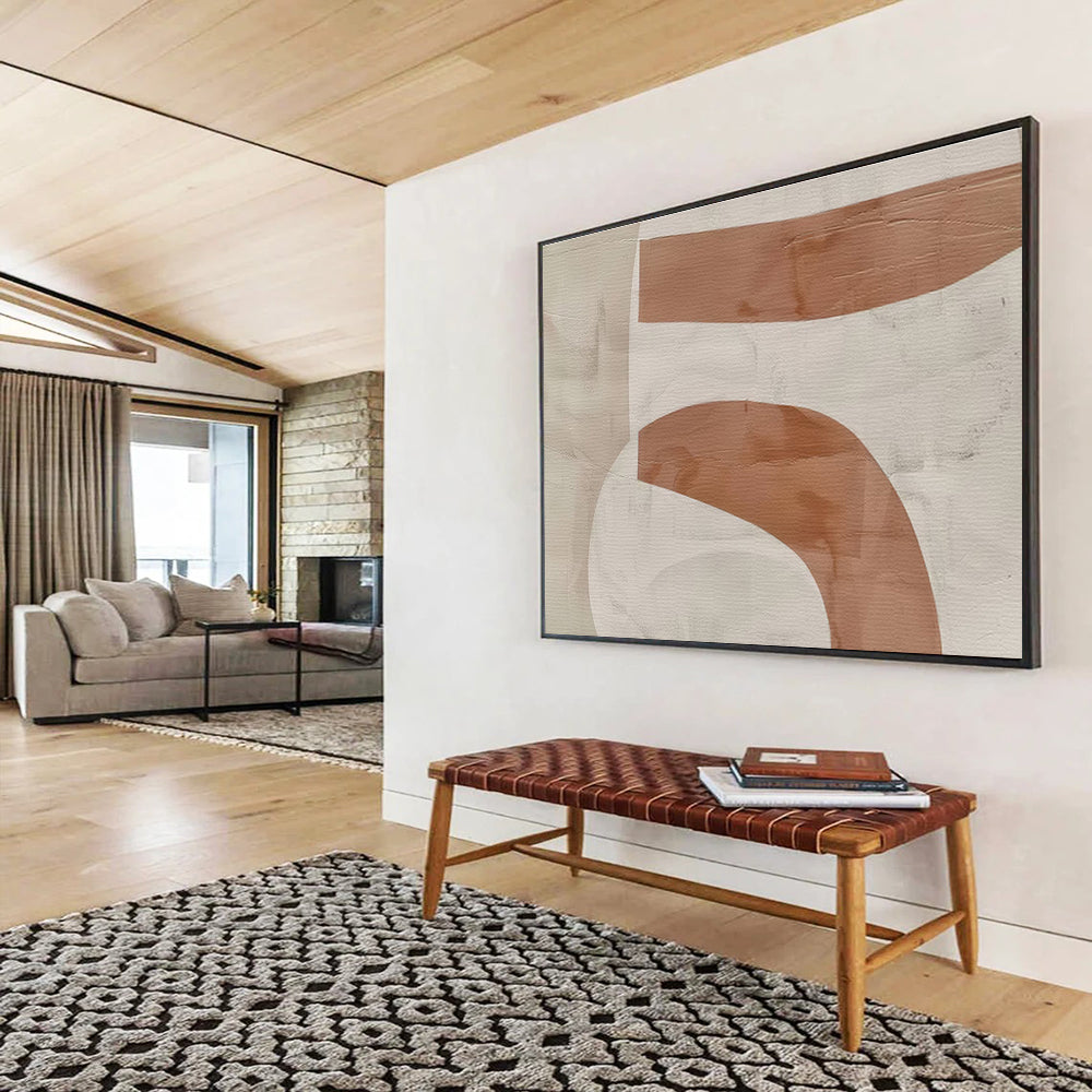 Beige and Brown Abstract “Earthy Curved Abstraction” Painting On Canvas DKH148