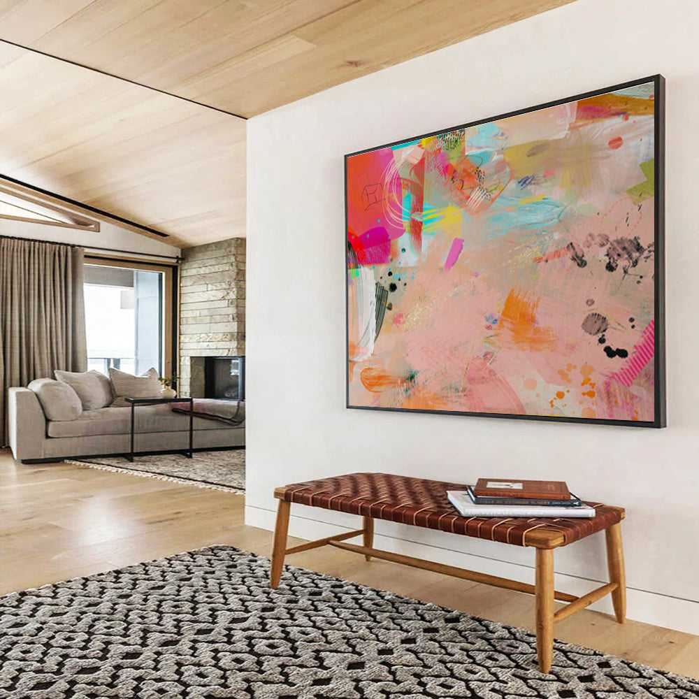 Colorful Collage - Style Abstract “Vibrant Collage Carnival” Painting On Canvas DKH079