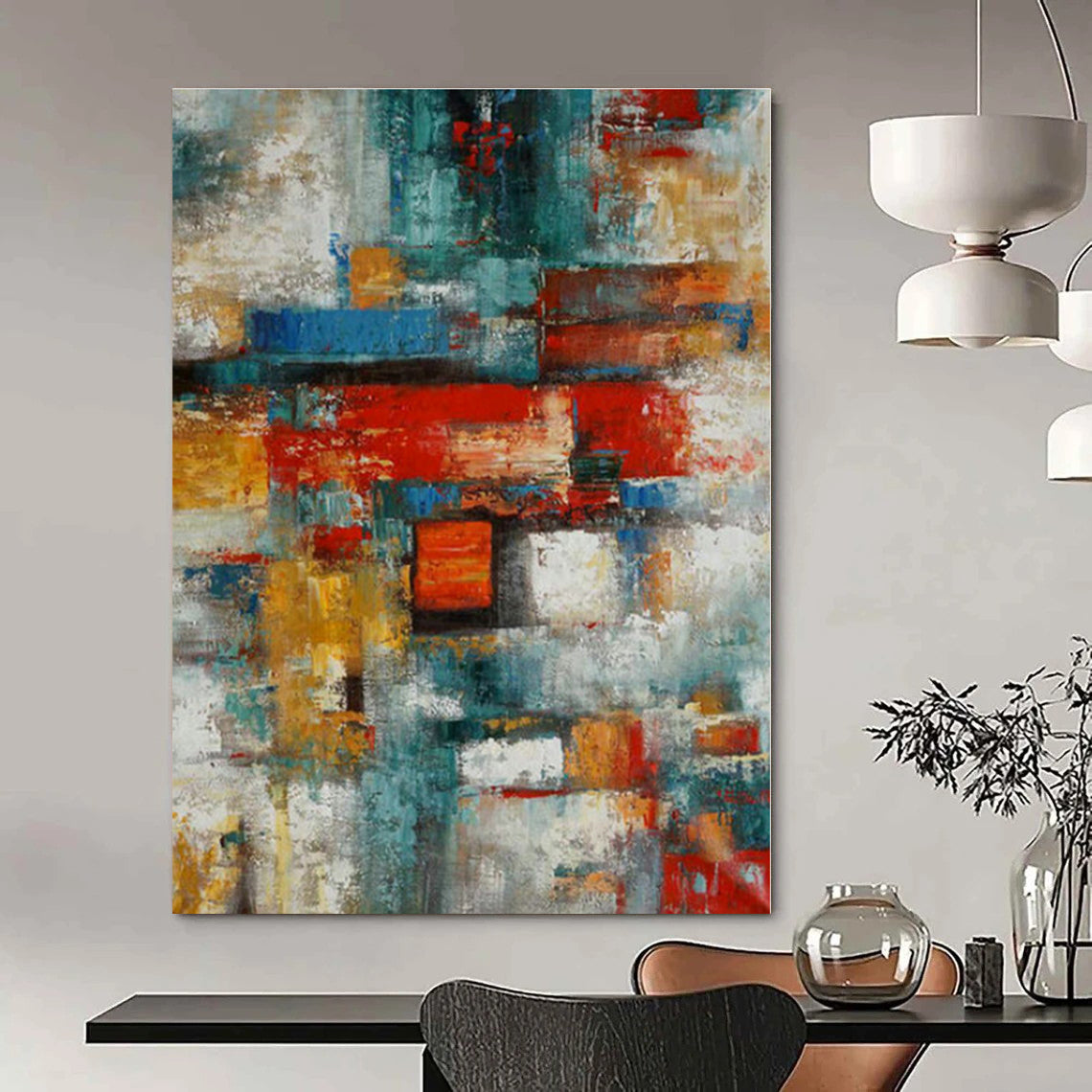 Colorful Geometric Abstract - Cubist - inspired Acrylic Painting CT1395