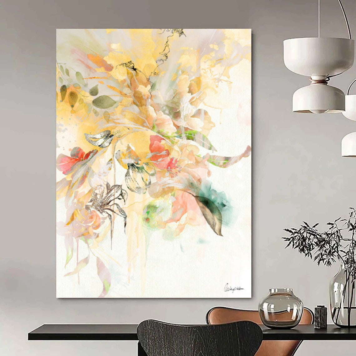 “Yellow - Hued Floral Burst” - Vibrant Flower Bouquet Painting On Canvas DKH1087