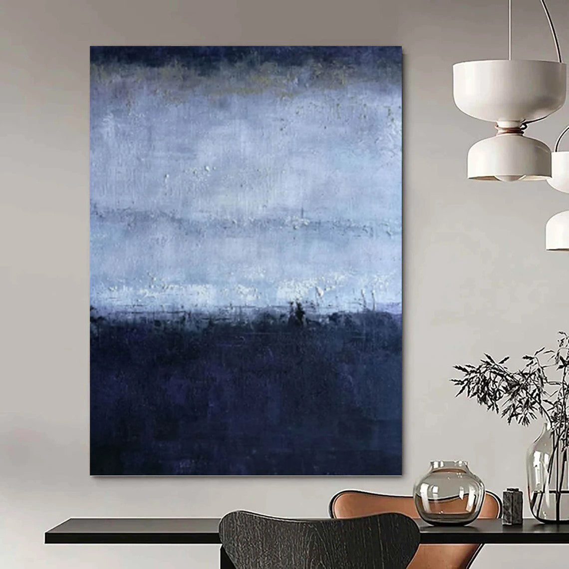 “Moody Blue Horizons” - Blue and Gray Abstract Landscape Painting On Canvas DKH1563