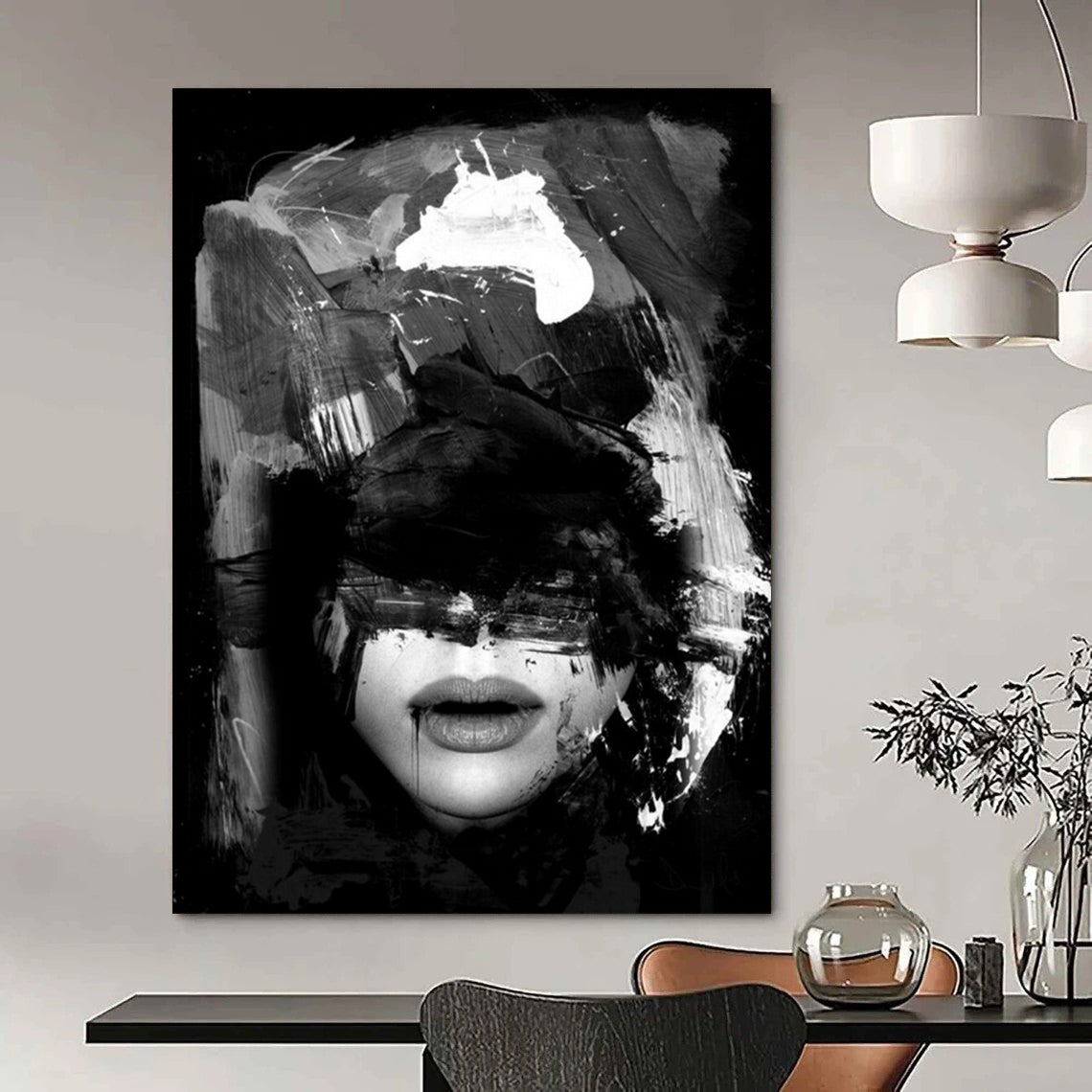 “Black - White Abstract Portrait” - Black, White Abstract Figure Painting On Canvas DTP232