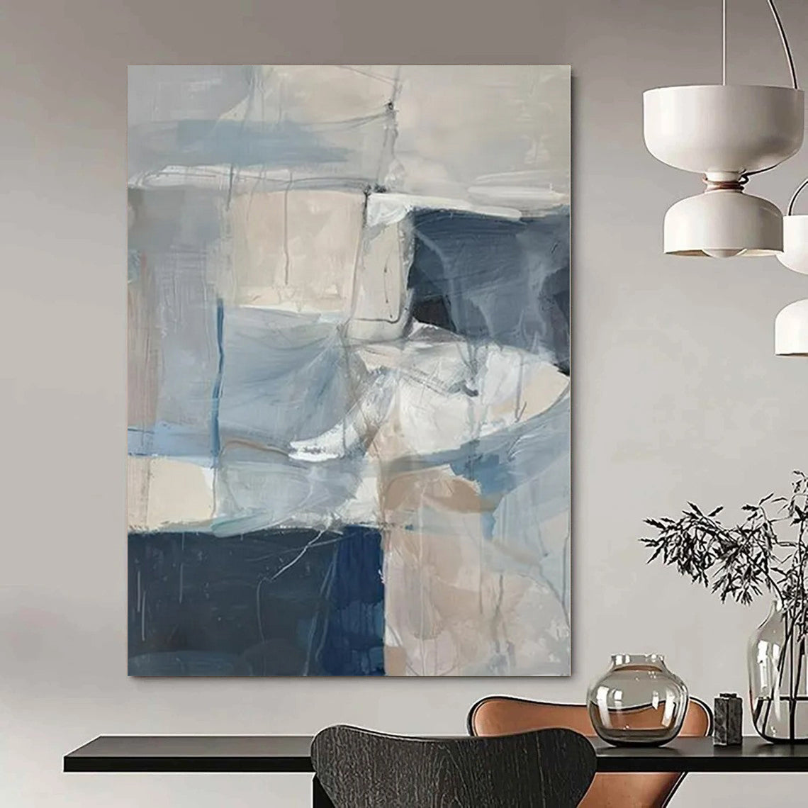 Soft Blue and Gray Blocks - Abstract Gouache Painting CT1218