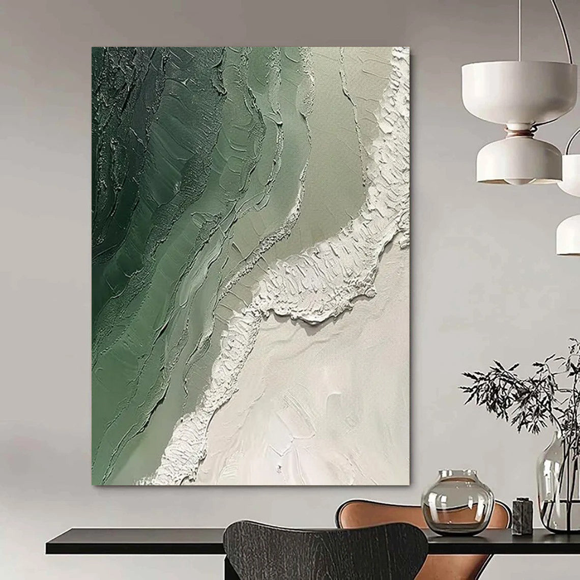 “Textured Green & White Abstract” - Abstract Painting On Canvas CT2353