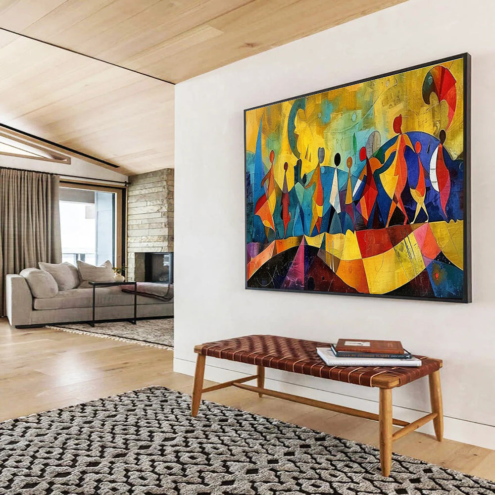 “Colorful Dancing Figures” - Vibrant Multicolor Abstract Figurative Painting On Canvas DKH768