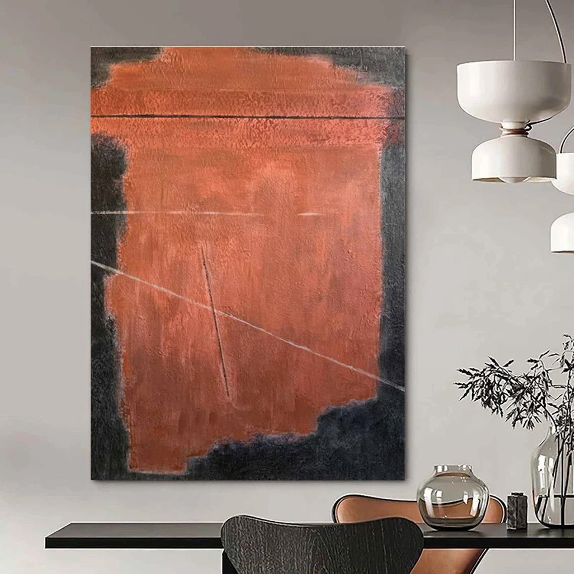 Rust & Black Geometric - Abstract Geometric Oil On Canvas CT1320