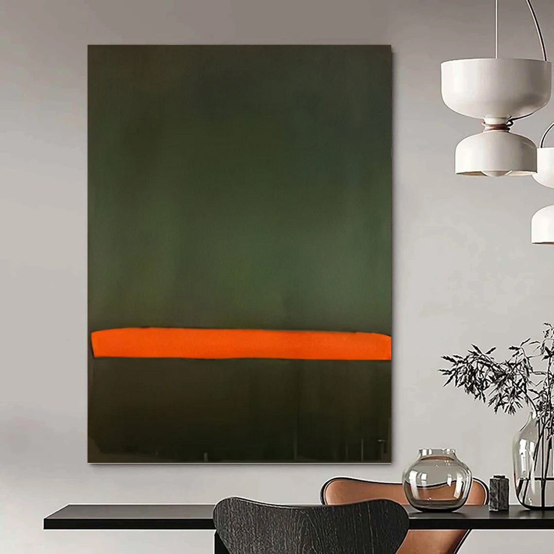 “Dark Green & Vibrant Orange Blocks” - Minimalist Color - Field Painting On Canvas DKH1616