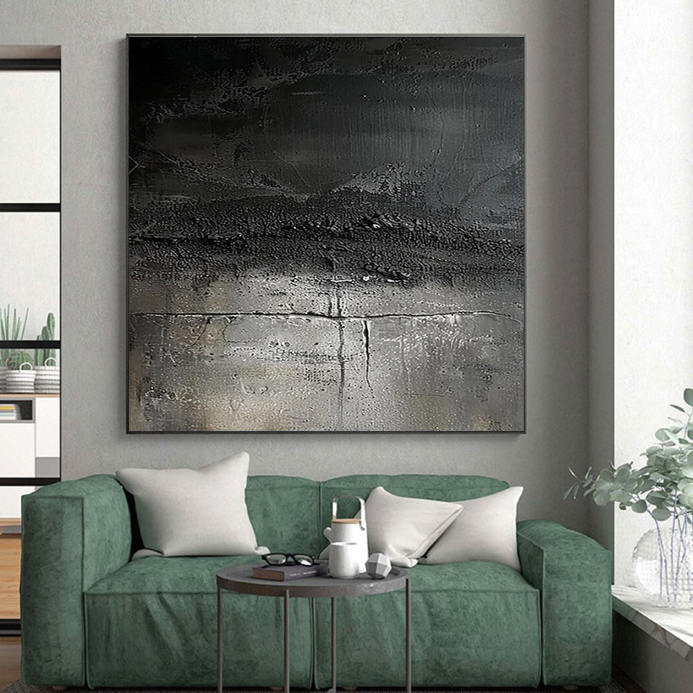 “Black Textured Abstract” ,Abstract Mixed - Media Painting CT0858