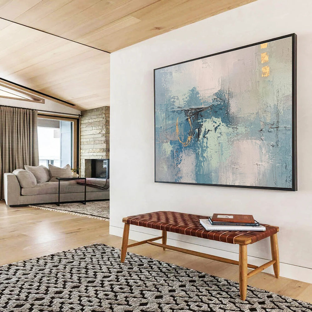 “Subtle Blue Abstract Layers” - Blue, Gray, Beige Minimalist Abstract Painting On Canvas DKH757