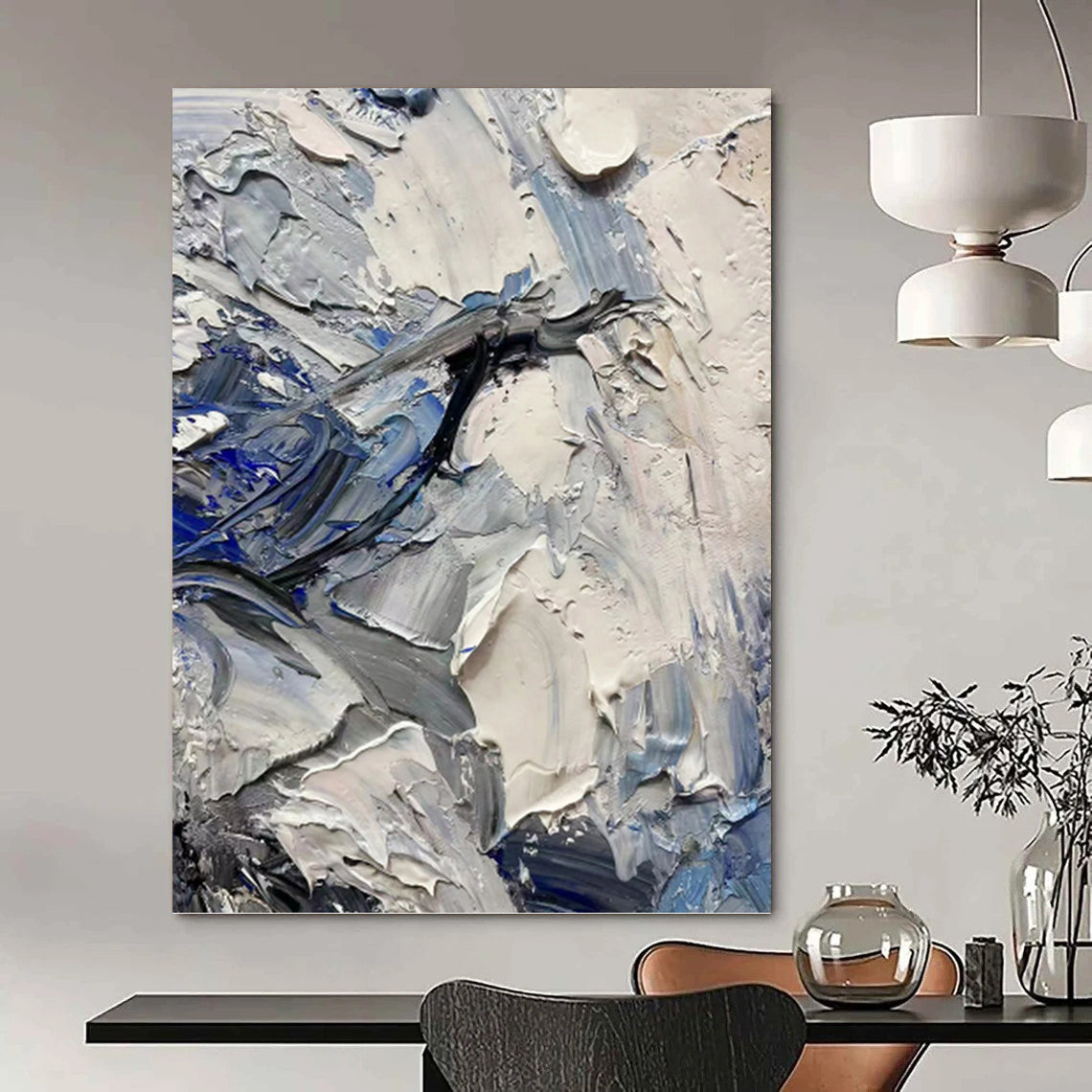 Blue & Gray Impasto Textures - Abstract Impasto Painting On Canvas DKH1257