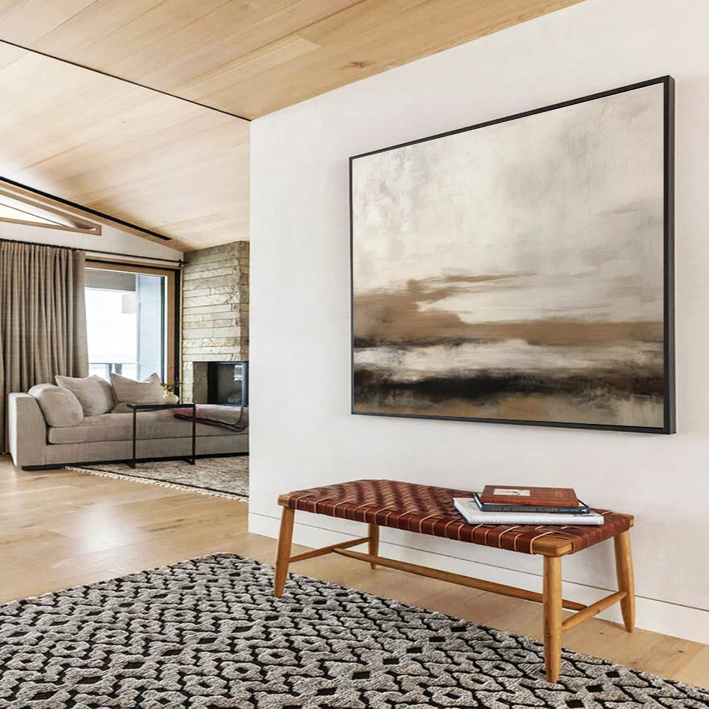 “Brown & White Textured Layers” Abstract Landscape Painting On Canvas DKH332