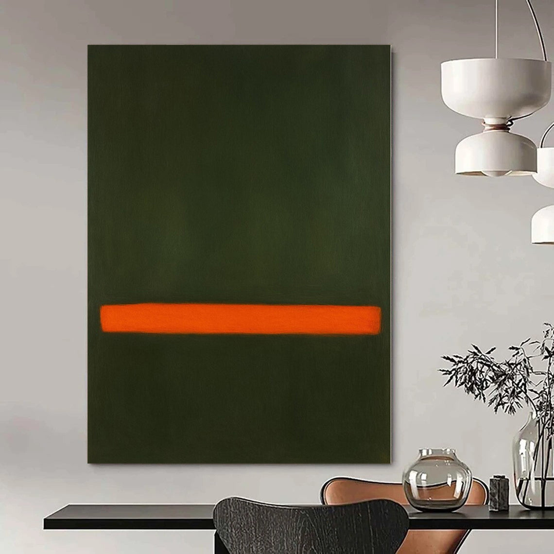 “Green - Orange Line” – Minimalist Color Field Painting CT1191