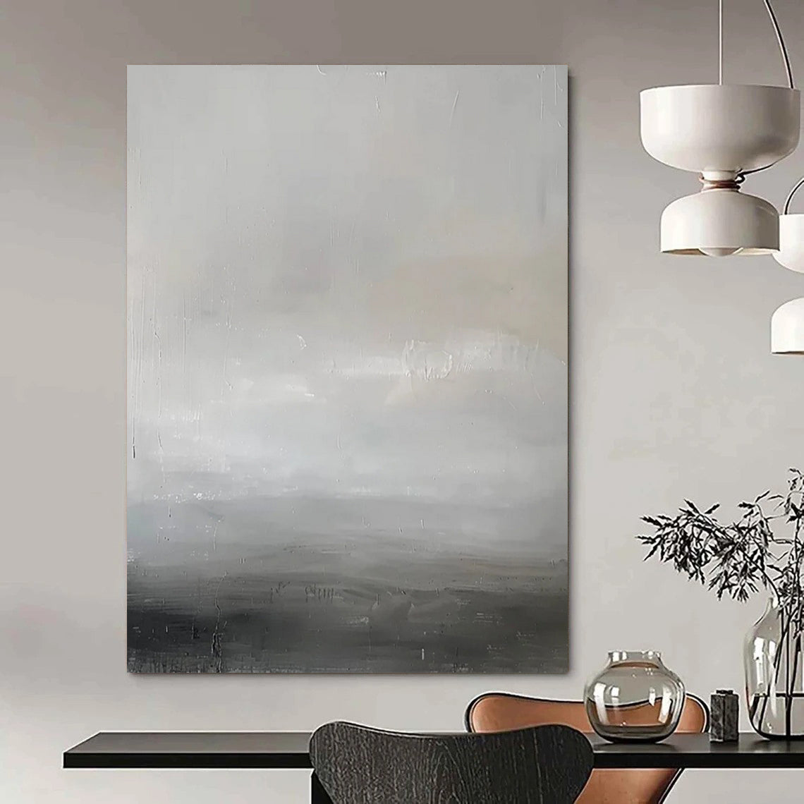 “Gray - White Minimalist Horizon” - Minimalist Abstract Painting On Canvas DTP064