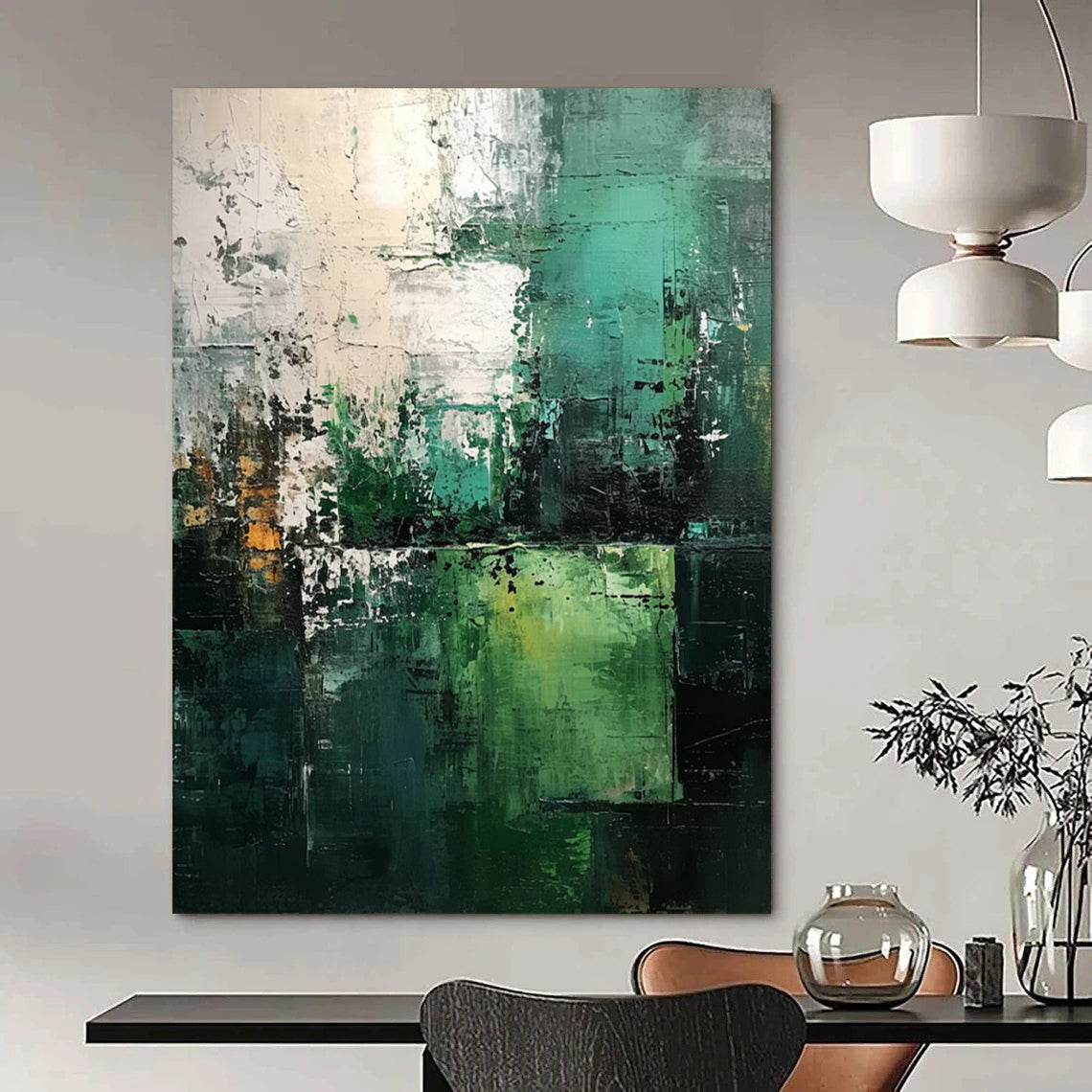 “Teal - Green Abstract Layers” - Impressionist Abstract Painting On Canvas DTP031