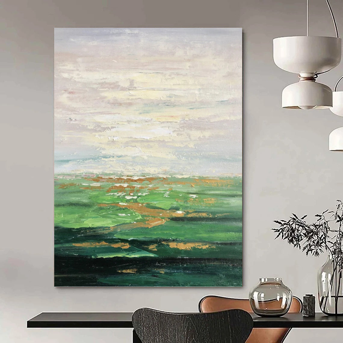 Soft Green and Gold Landscape Abstract - Abstract Painting On Canvas DKH1341