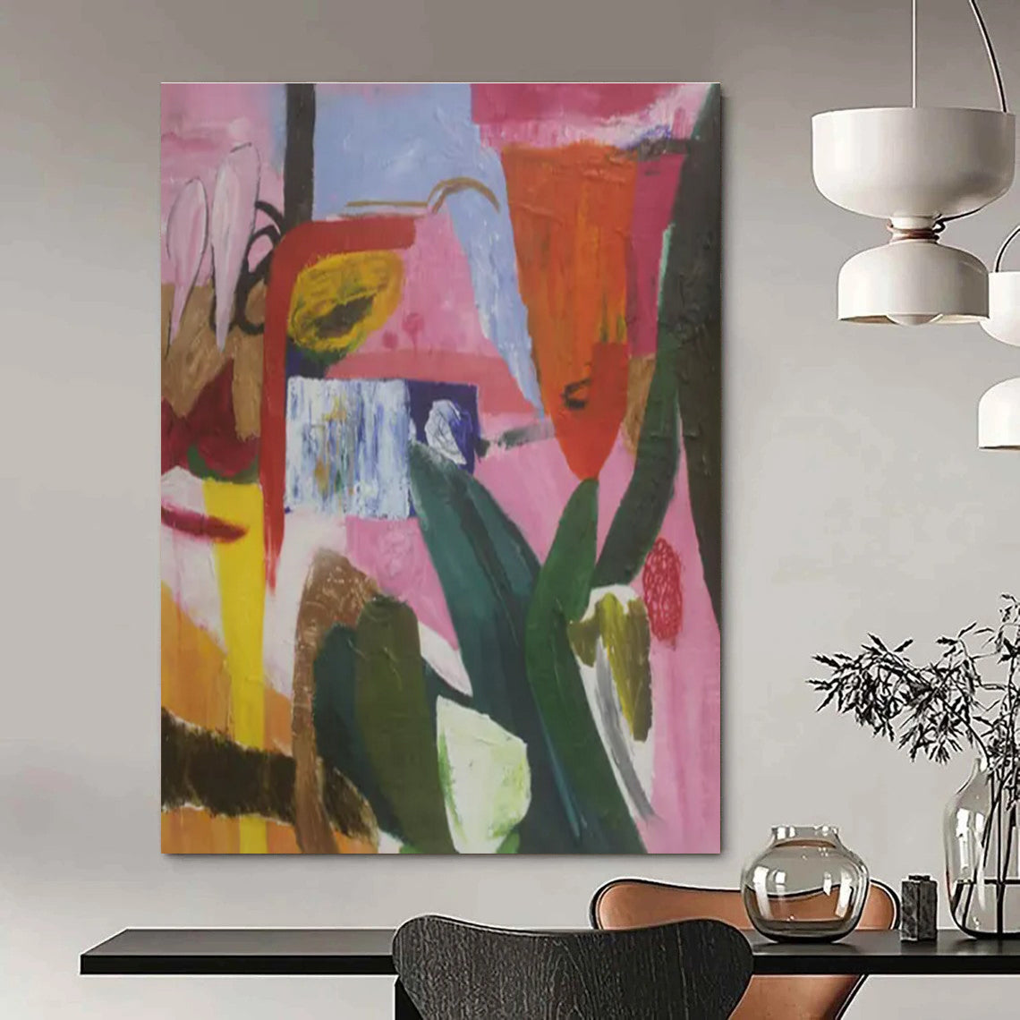 Pink - Purple - Orange Abstract Composition - Modern Abstract - Style Acrylic Painting CT1410