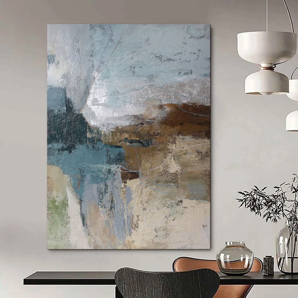 “Layered Blues and Browns Abstract Textures” - Abstract Oil Painting CT1923