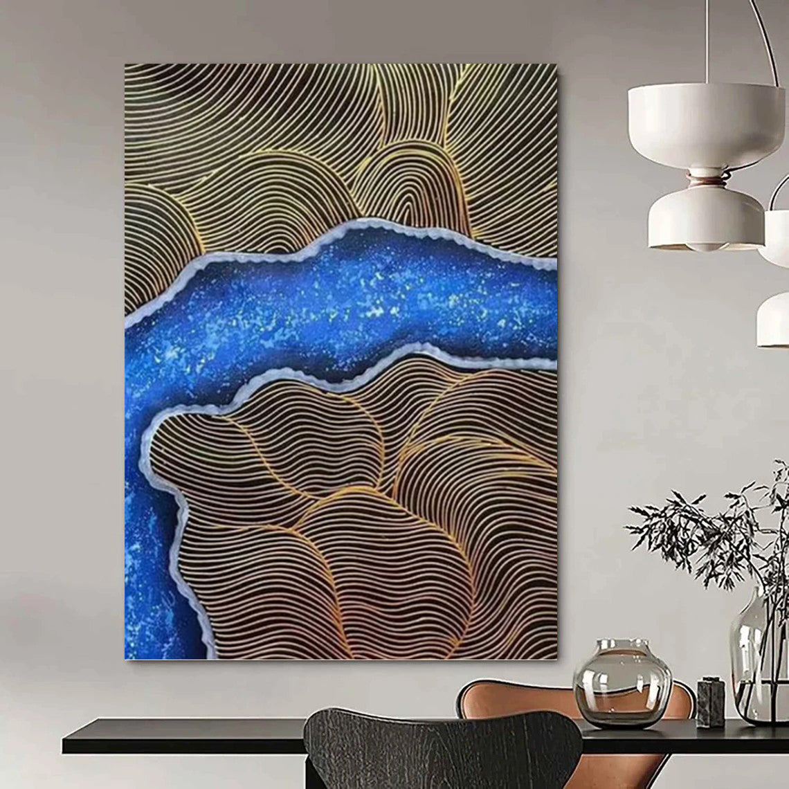Blue and Gold Wave Abstract - Abstract Painting On Canvas DKH1345