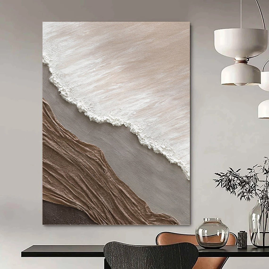 “Neutral Textured Layers” - Beige, White, Gray & Brown Minimalist Mixed - media Painting DKH1036