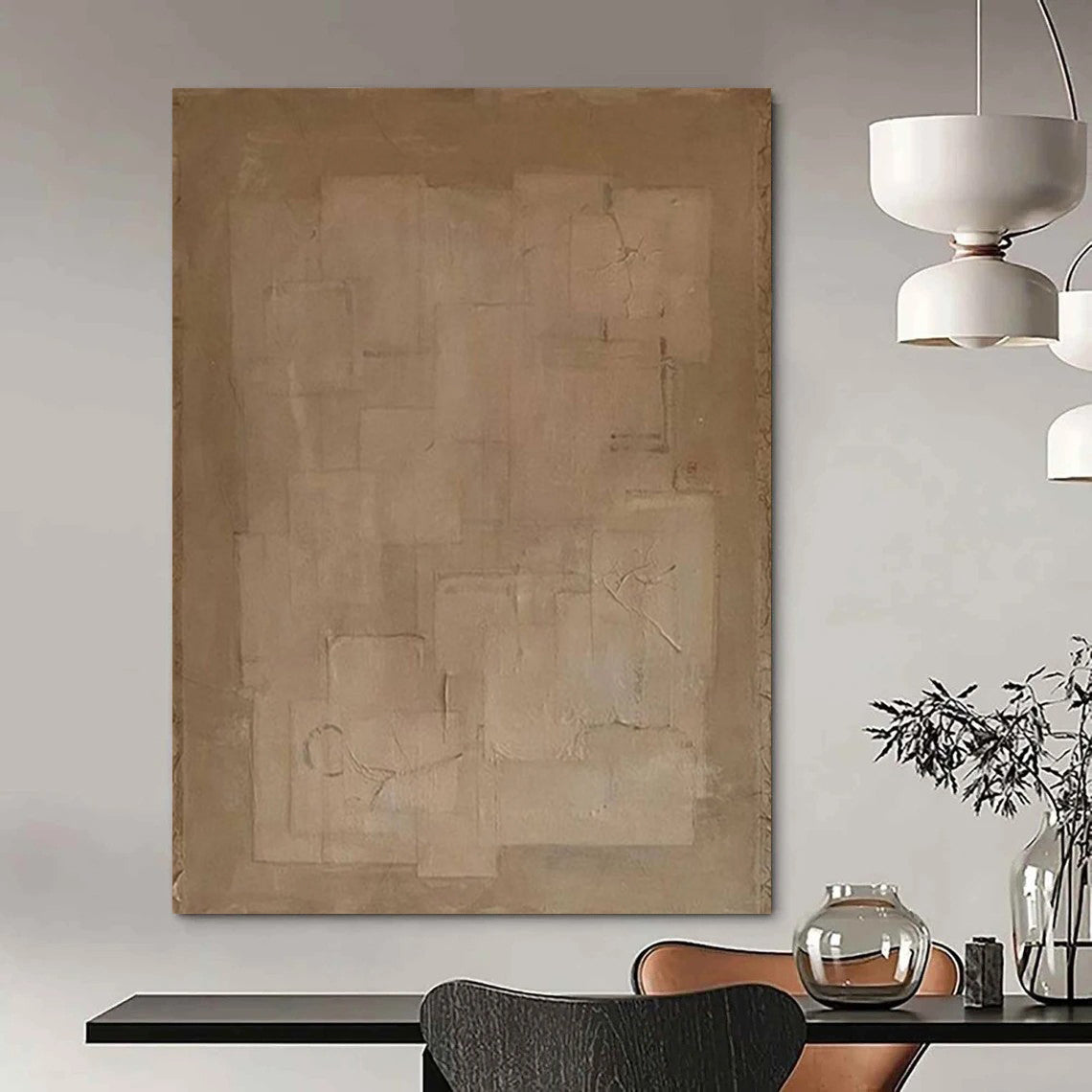 “Beige Minimalist Geometry ‘Subtle Structure’” - Textured Abstract Painting On Canvas DTP334