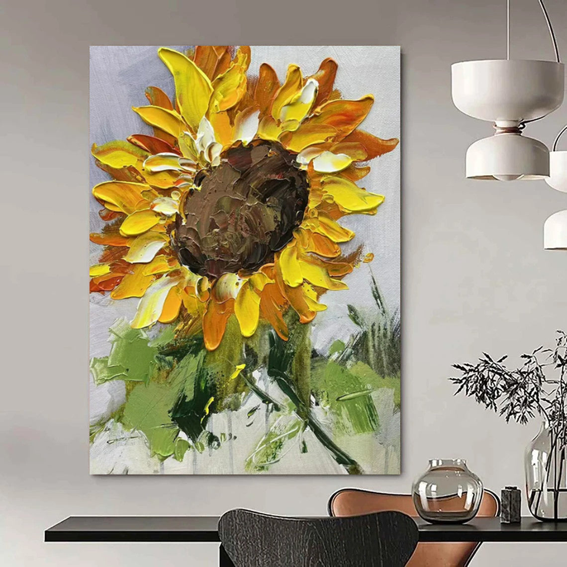 “Textured Sunflower” - Yellow, Orange & Brown Sunflower Painting On Canvas CT2199