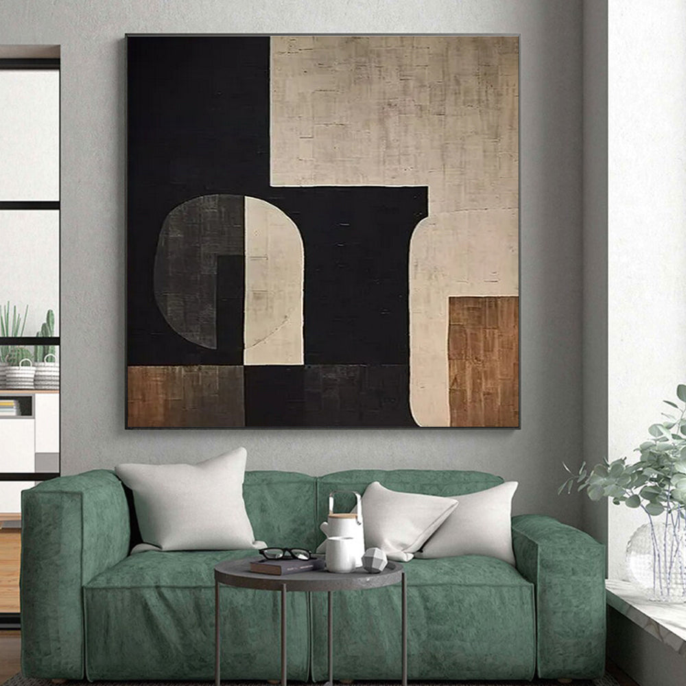 “Black - White - Brown Geometric Abstract” ,Abstract Acrylic Painting CT0862