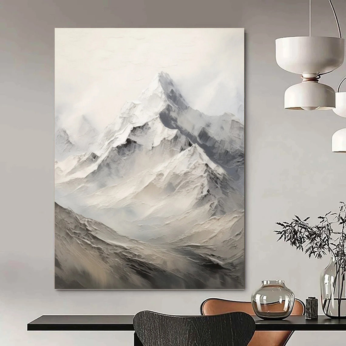 Snow - Capped Peaks in Mist - Abstract Landscape Painting On Canvas DKH1256