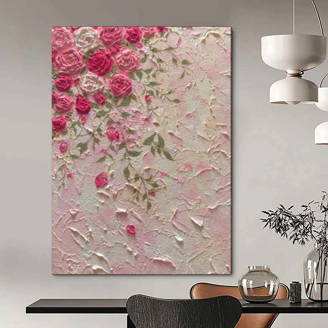 “Textured Pink Roses” - Impasto Floral Painting CT1985