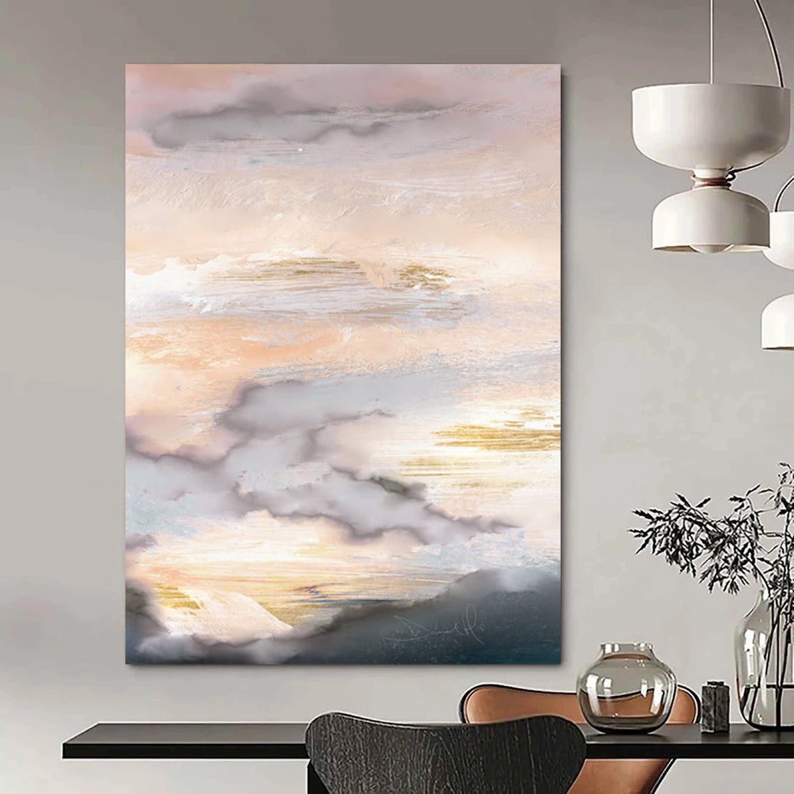 “Golden - Accented Sky” - Abstract Landscape Painting On Canvas DTP166