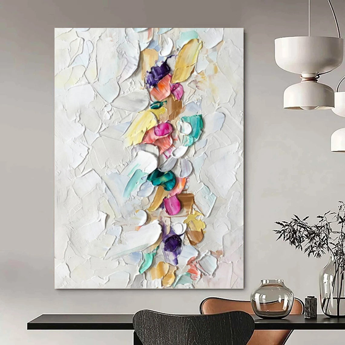 “Colorful Impasto Strip” - Multicolor Textured Painting On Canvas DKH0974