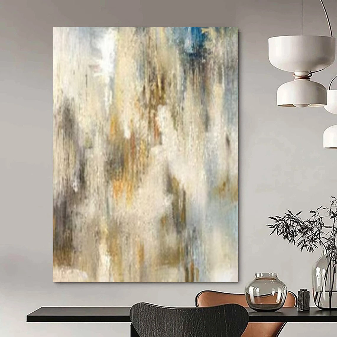 “Beige - Blue - Gold Textured Strokes” – Abstract Textured Stroke Art CT1003