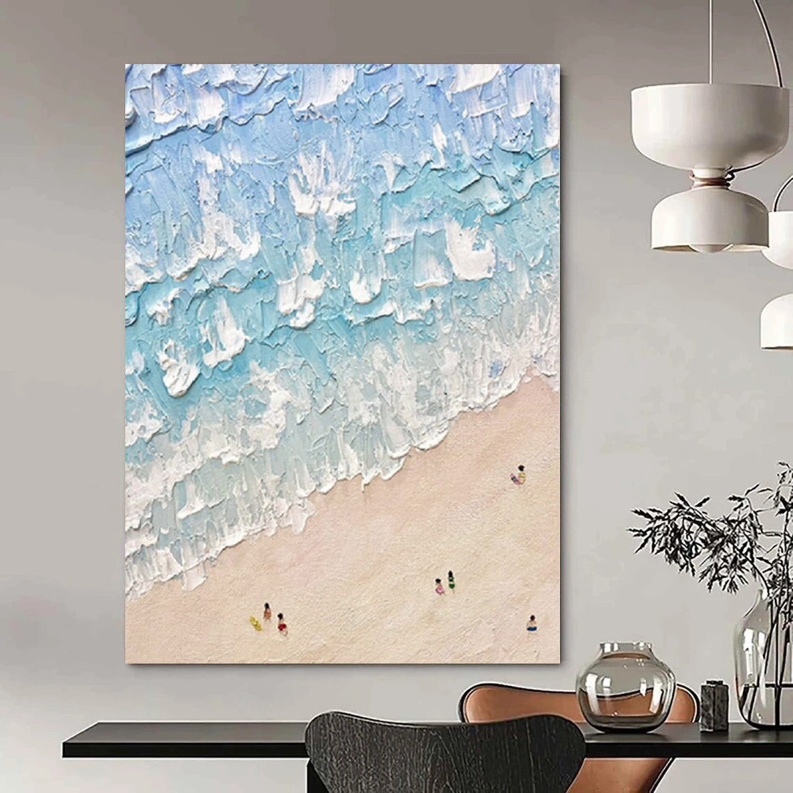 “Textured Blue - White Beach Scene” – Impasto Seascape Painting CT1129