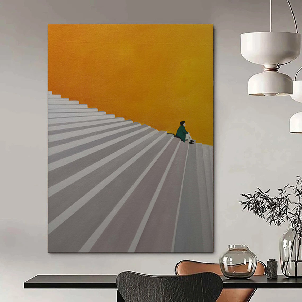 “Solitude on Orange Steps” – Minimalist Figurative Acrylic CT2100