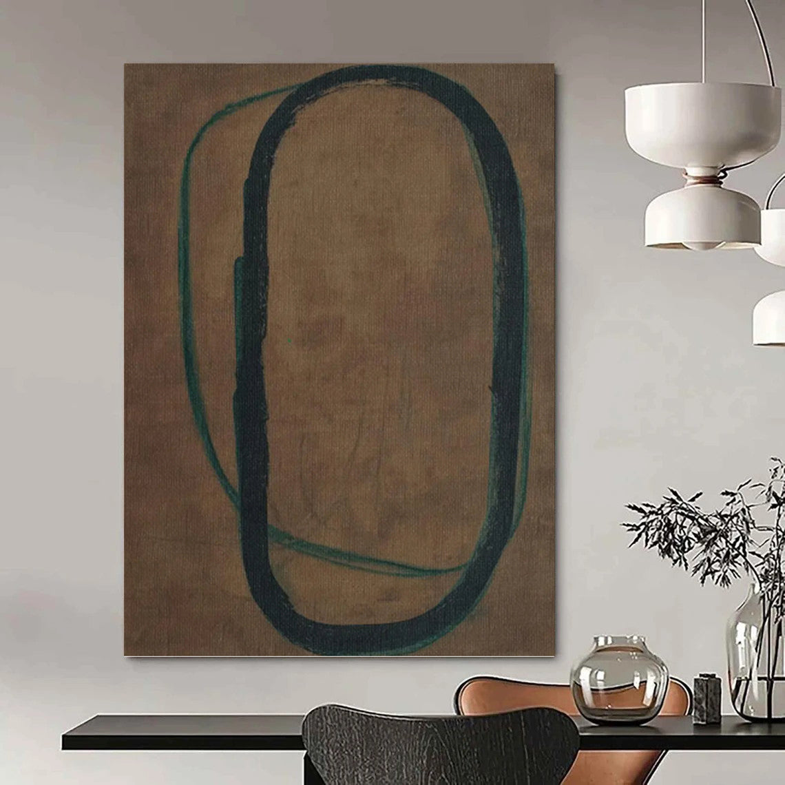 Brown, Green & Black - Looping Forms Painting On Canvas DKH1153