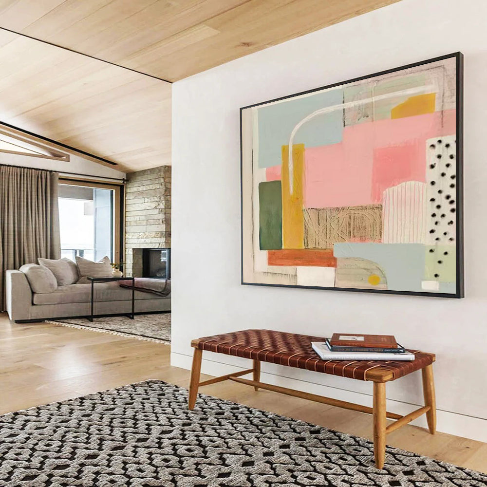 Pastel Geometric Shapes - Minimalist Abstract Painting On Canvas DLZ204