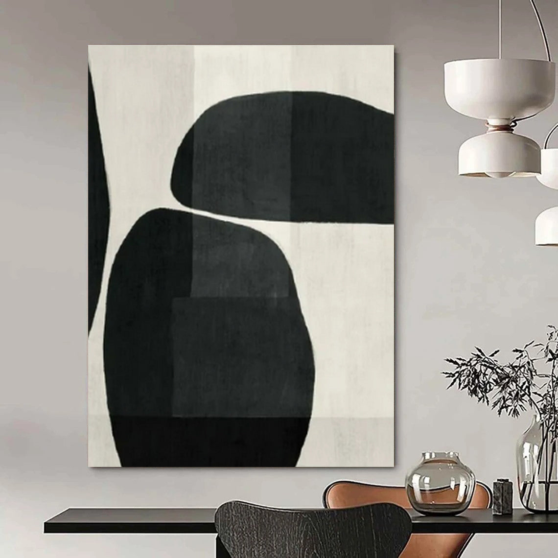Black - White Abstract Forms II - Minimalist Abstract Ink Painting CT1427