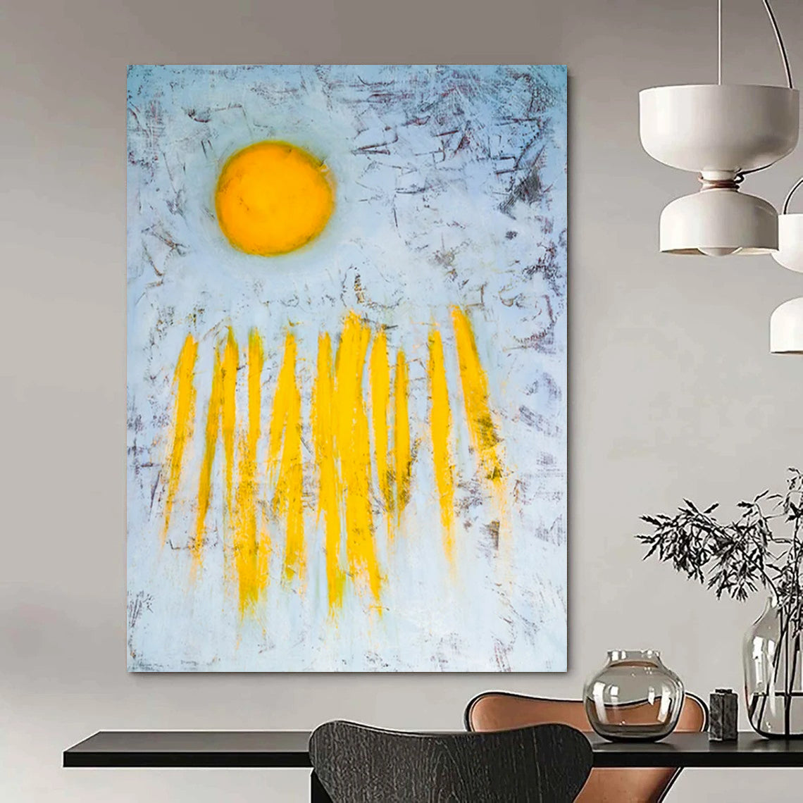 Sunrise Abstract - Soft Yellows on Muted Blues Painting On Canvas CT2377