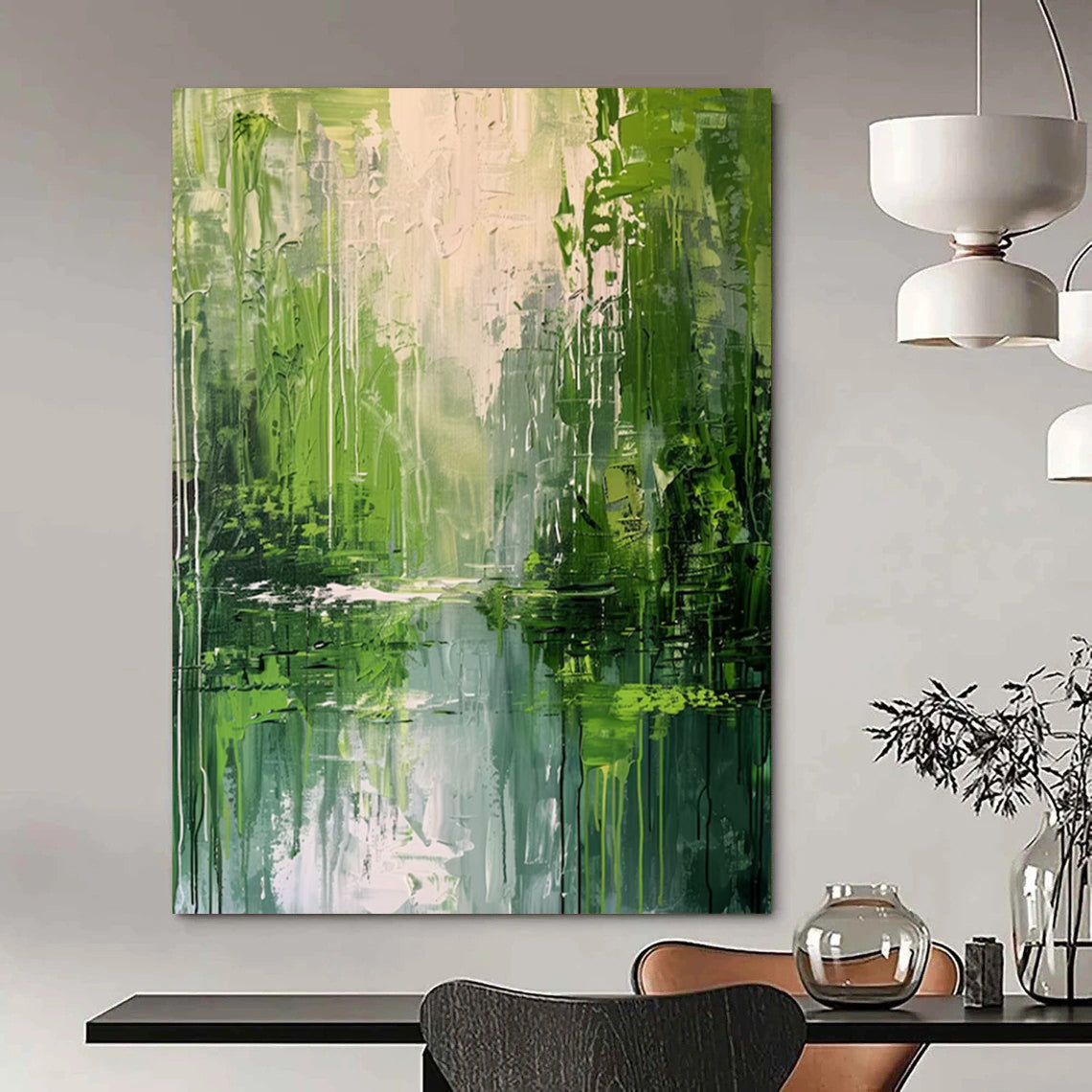 “Lush Green Forest Reflection” - Impressionist Landscape Painting On Canvas DTP002
