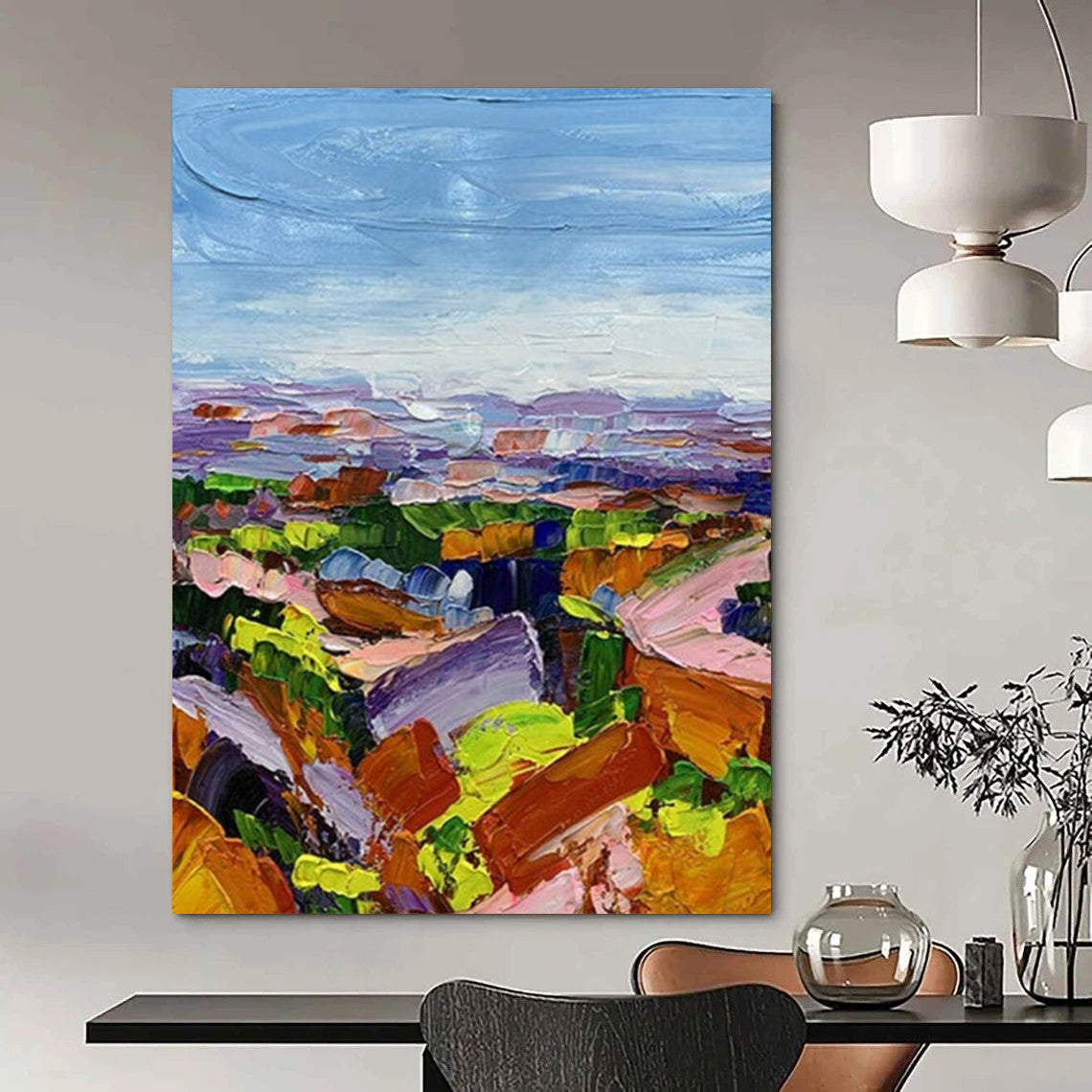 “Vibrant Landscape - Multicolor, Textured Rolling Hills” Painting On Canvas DTP276