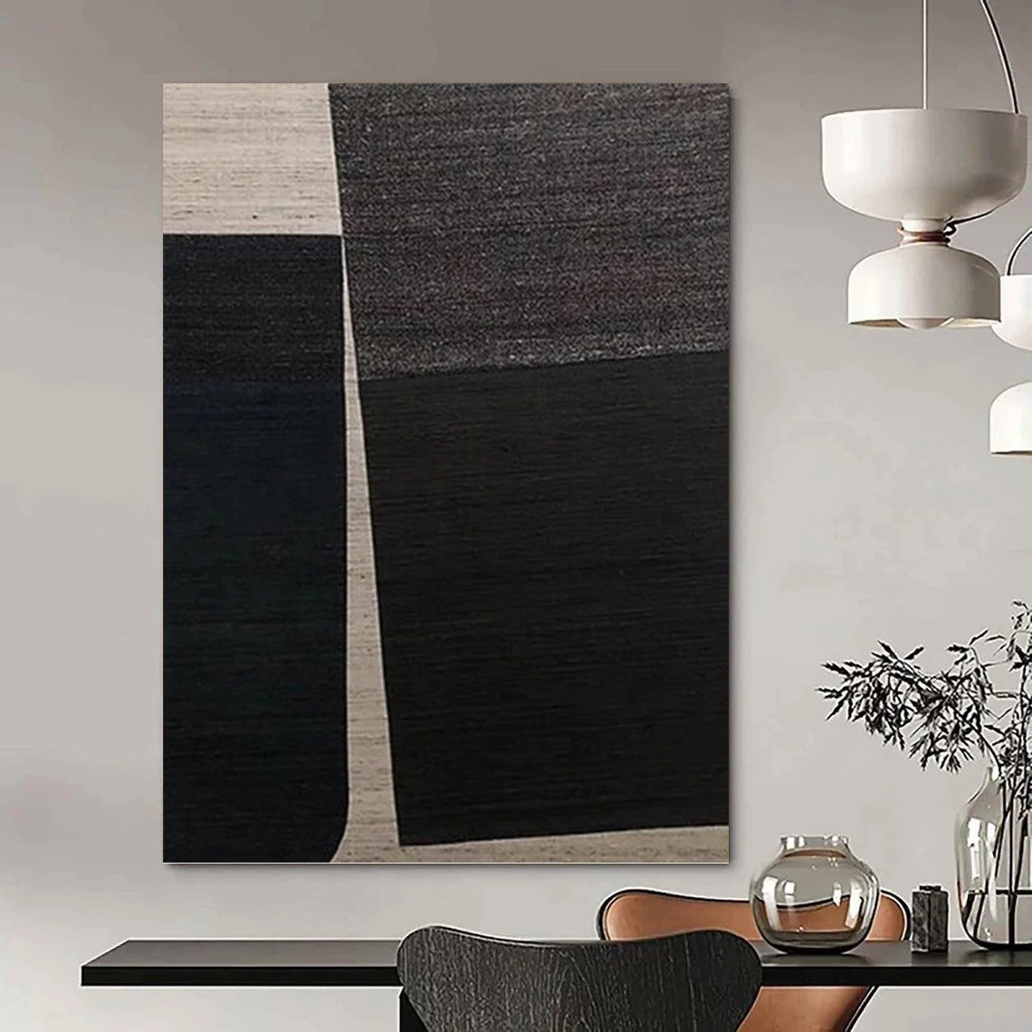“Black and White Geometric Abstract” - Minimalist Painting On Canvas DKH1114