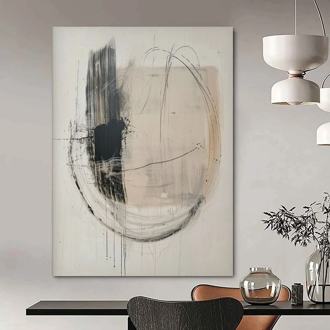 “Monochrome Abstract” ,Abstract Minimalist Ink Painting CT0932