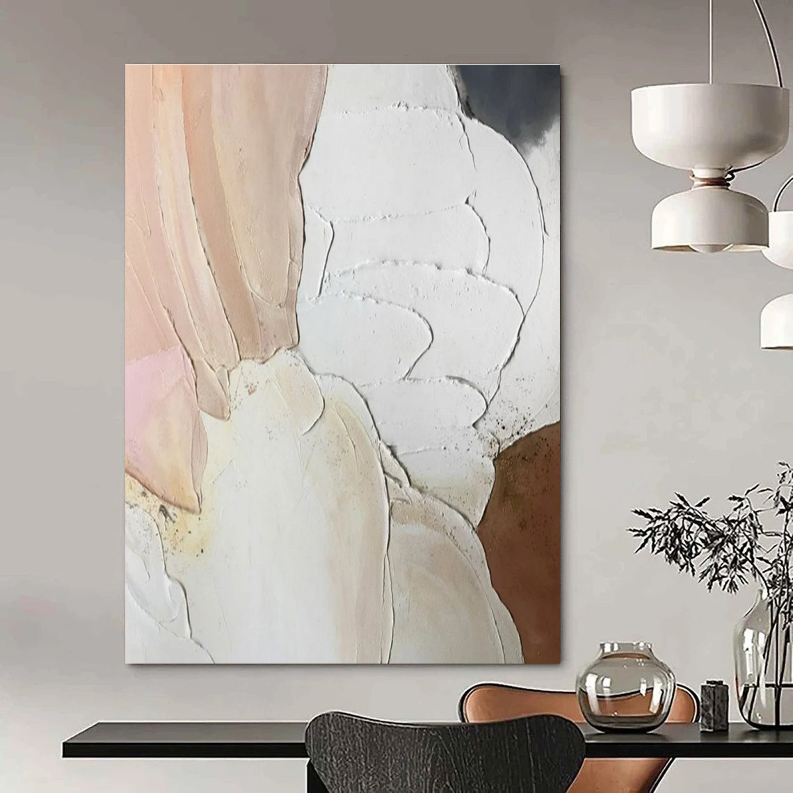 Soft Pinks, Whites & Browns, Textured Layers - "Blush Blossoms" - Textured Acrylic Painting CT1437