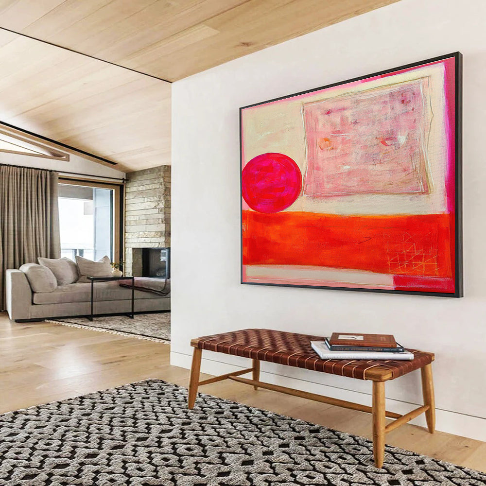 Pink and Orange Geometric Abstract “Vibrant Geometric Harmony” Painting On Canvas DKH073