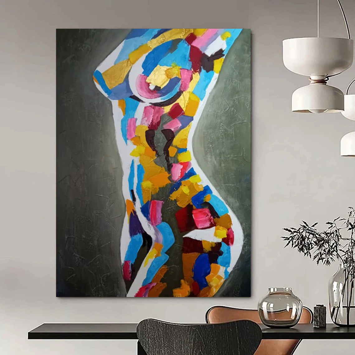 “Fragmented Feminine Hues” - Colorful Abstract Female Torso Painting On Canvas CT2189