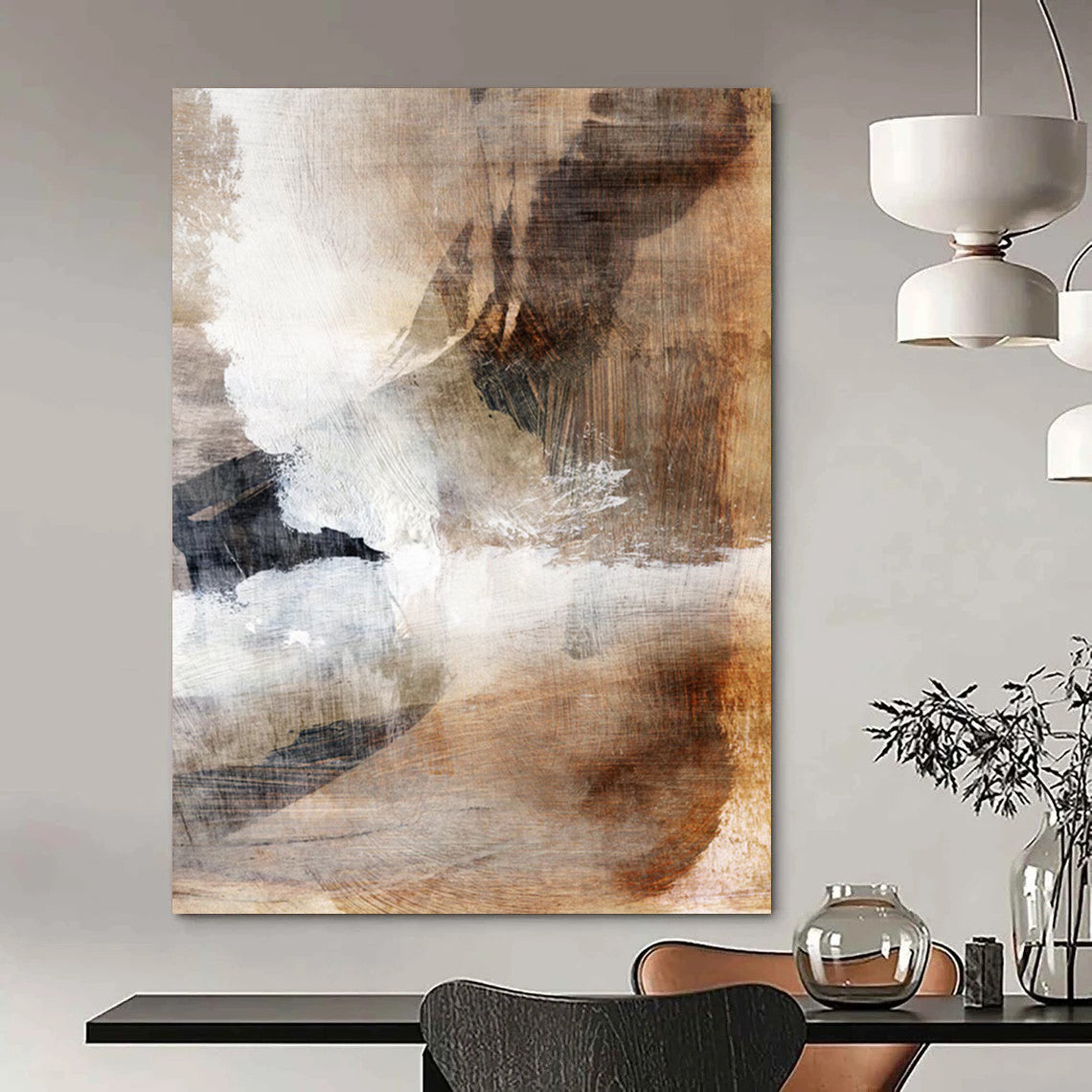 “Earthy Abstract Textures” - Brown, White, and Black Abstract Painting On Canvas DTP209