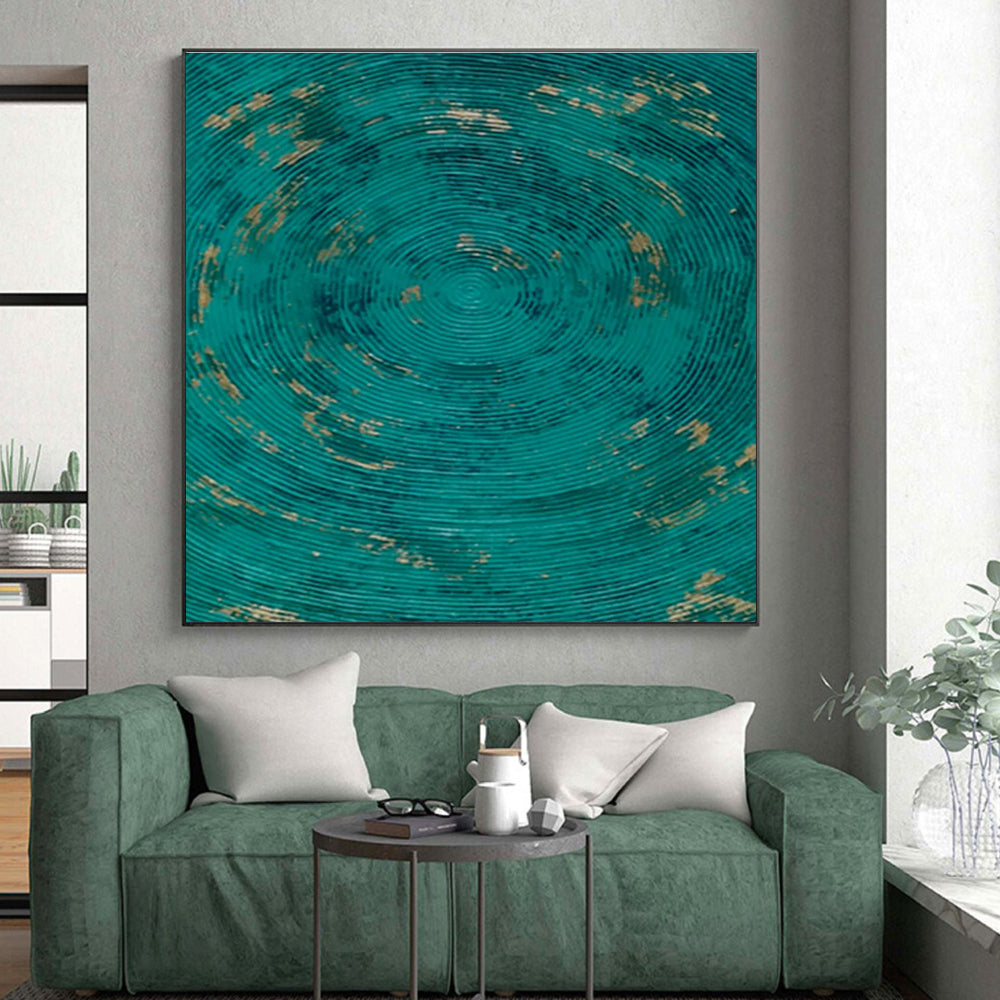 “Teal Circles with Gold” ,Minimalist Abstract Acrylic Art CT0902